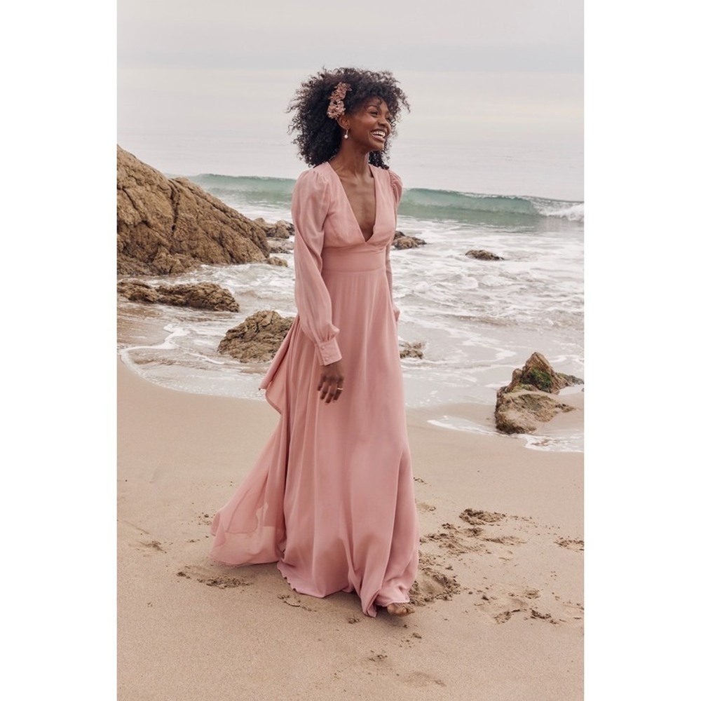 Lulus Talk About Divine Blush Long Sleeve Backless Maxi Dress Pink - Size XL